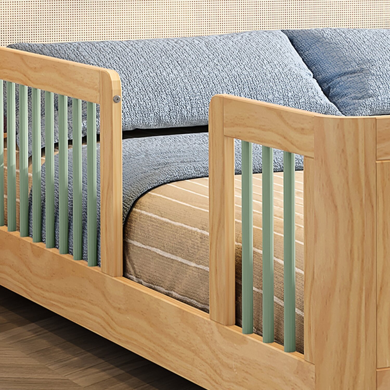 Cama Infantil Casal Montessoriano Wave com Rattan Casatema - 5