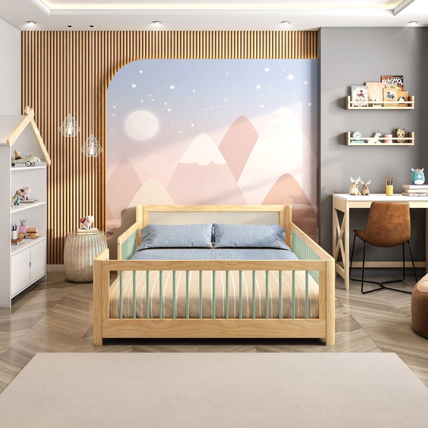 Cama Infantil Casal Montessoriano Wave com Rattan Casatema - 4