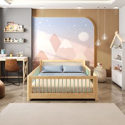 Cama Infantil Casal Montessoriano Wave com Rattan Casatema - 4