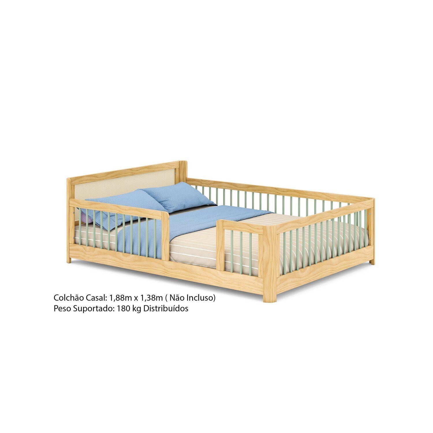 Cama Infantil Casal Montessoriano Wave com Rattan Casatema - 9