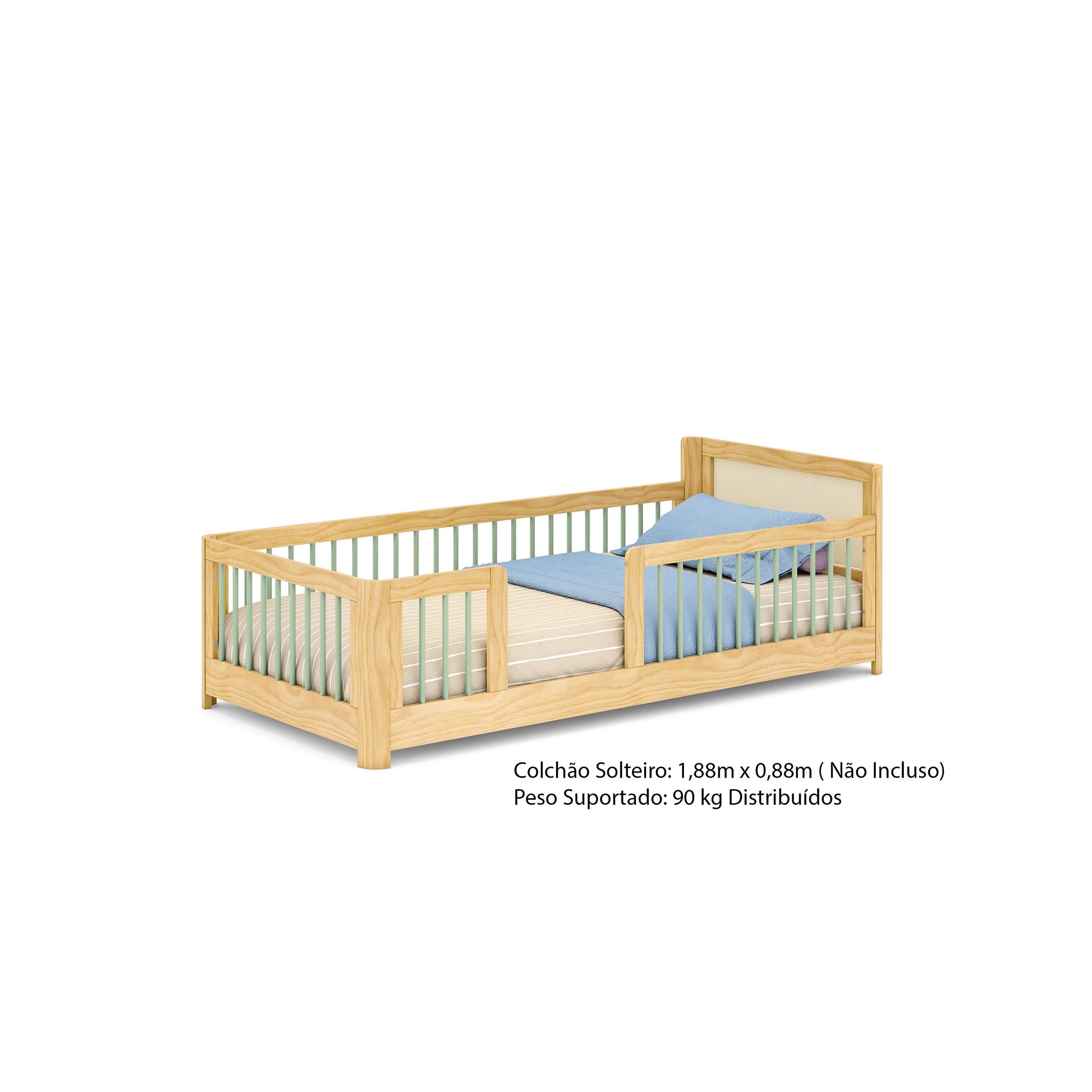 Cama Infantil Solteiro Montessoriano Wave com Rattan Casatema - 11
