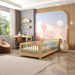 Cama Infantil Solteiro Montessoriano Wave com Rattan Casatema - 1