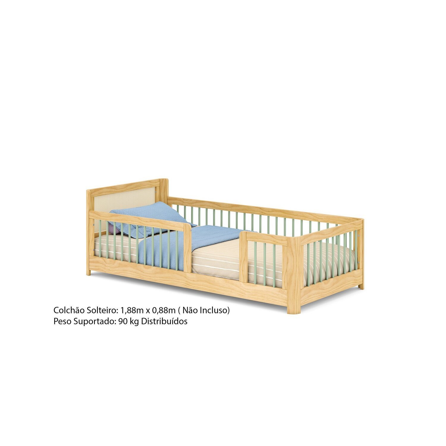 Cama Infantil Solteiro Montessoriano Wave com Rattan Casatema - 10