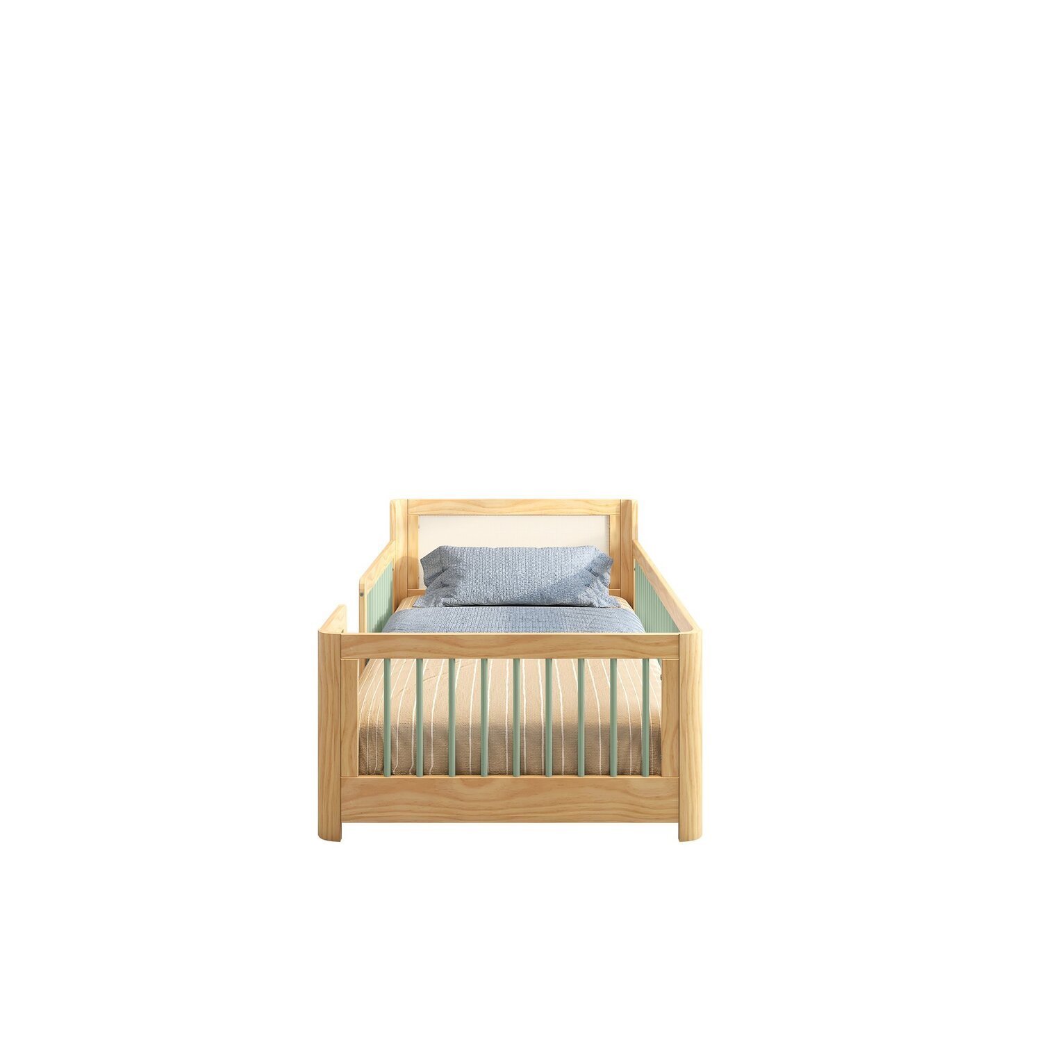 Cama Infantil Solteiro Montessoriano Wave com Rattan Casatema em Madeira Maciça Bege