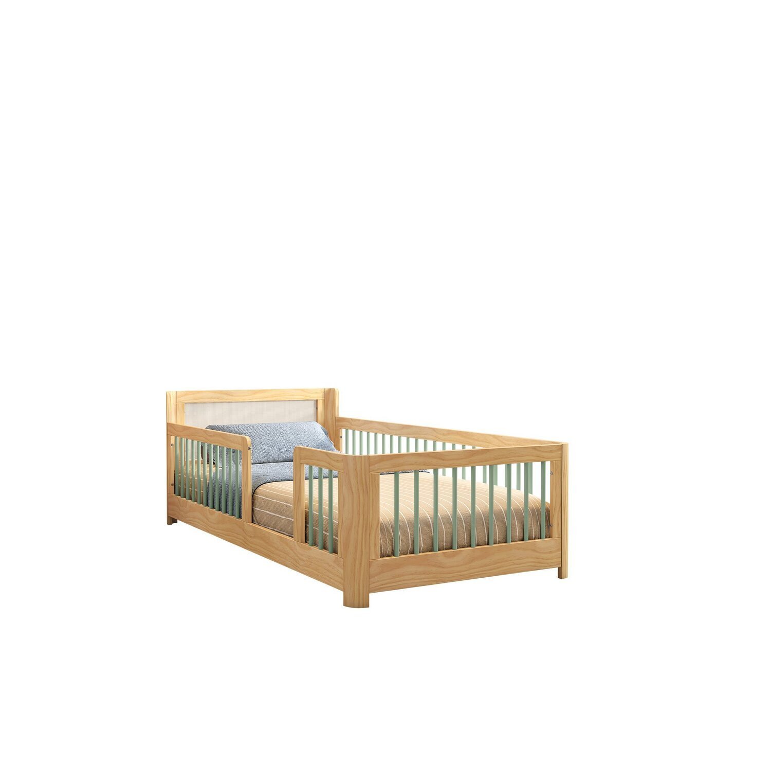 Cama Infantil Solteiro Montessoriano Wave com Rattan Casatema em Madeira Maciça Bege