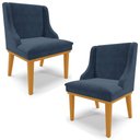 Ver imagem 1 de Kit 2 Cadeiras Decorativas Sala de Jantar Base Fixa de Madeira Firenze Suede Azul Marinho/Castanho G