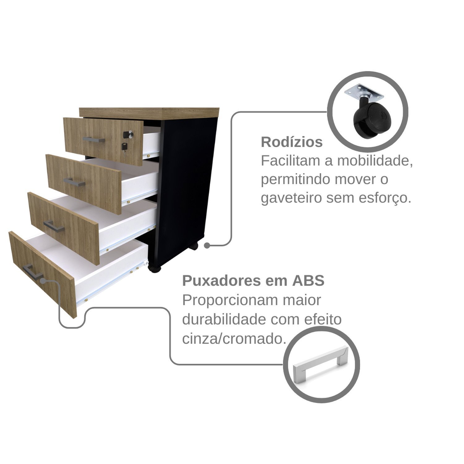 Gaveteiro Volante com 4 Gavetas para Escritório ou Home Office - 9