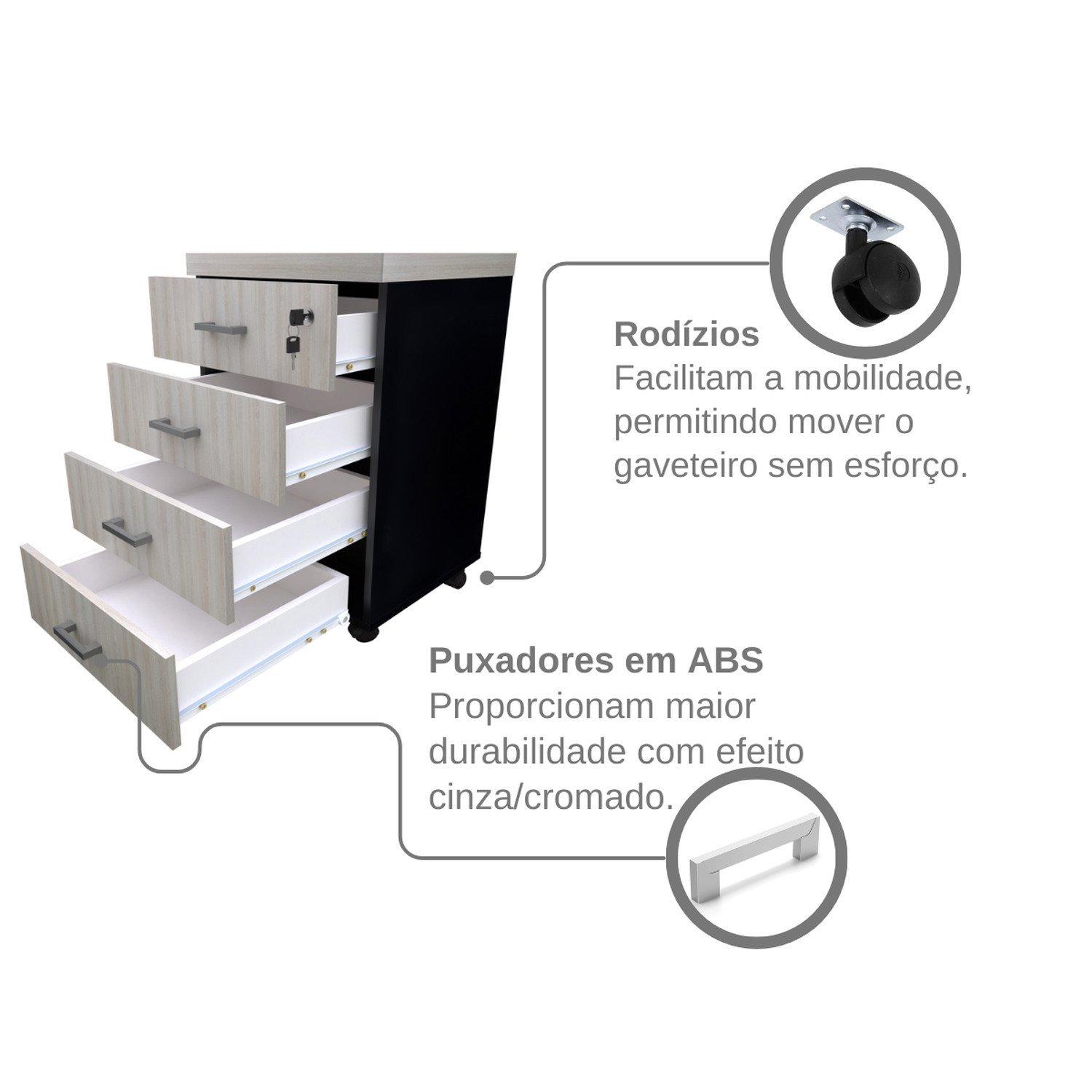 Gaveteiro Volante com 4 Gavetas para Escritório ou Home Office - 9