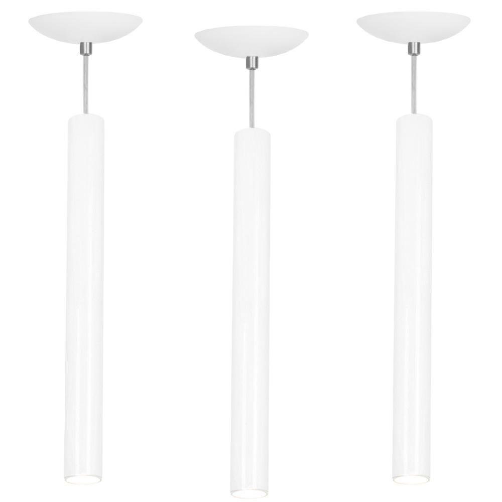 Kit 3 Pendente Tubo Cilindro Branco 50cm + Led 3k - 1