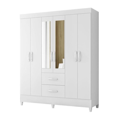 Guarda Roupa Casal Mobi 06 Portas com Espelho Branco Rosa Flex - Móveis Albatroz