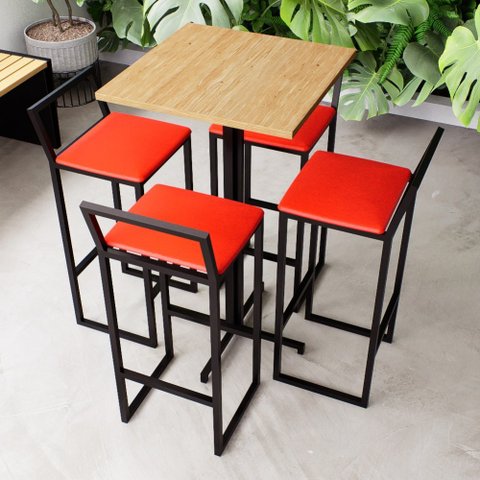 Conjunto Mesa Alta Bar Bistrô Quadrada Pinus 4 Banquetas Confort Estofado Don Castro