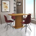 Ver imagem 1 de Mesa Jantar Londres Tampo Canela 120cm 4 Cadeiras Ferro Preto Estofado Vermelho