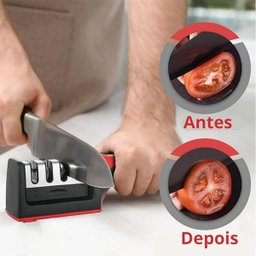 Afiador Amolador Faca Facao 3 em 1 Aço Inox Cozinha Casa Amola Afia Poli Utensilio Casa Corta Comida - 4