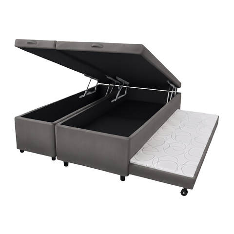 Cama Box Baú Bipartido Casal com Auxiliar Suede Cinza