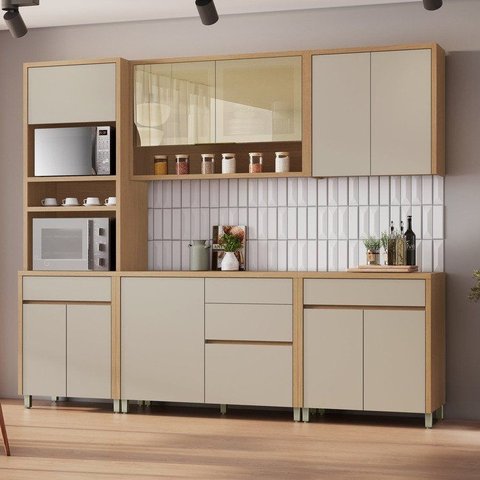 Cozinha 5 Peças Condessa 10 Portas Torre Quente 100% MDF Bege/Carvalho Greige