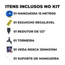 Ver imagem 2 de Mangueira de Jardim 15m Metros Reforçada Chata + Suporte Alça Plástica Portátil Cinza + Torneira