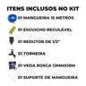 Mangueira de Jardim 15m Metros Reforçada Chata + Suporte Alça Plástica Portátil Cinza + Torneira - 2