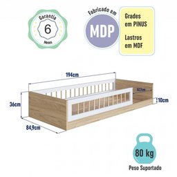 Cama Montessoriana de Solteiro Affetto Aveiro Oak com Branco Completa Móveis - 4