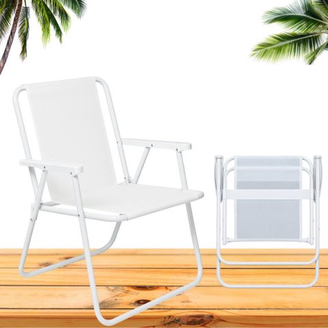 Kit 6 Cadeira de Praia Dobrável Alta Mor 2058 Aço Branca Suporta 110kg