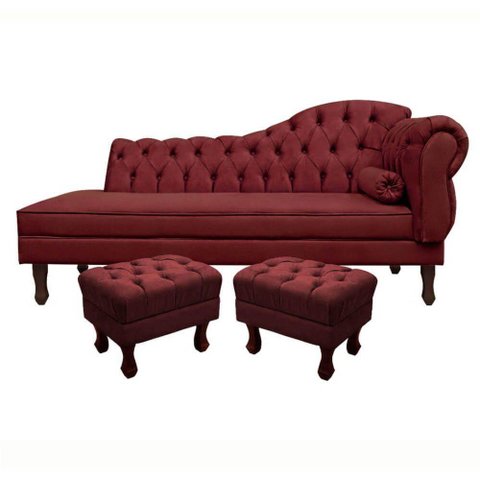 Divã Recamier Namoradeira C/Capitonê+ 02 Puffs-Ecotec Decor