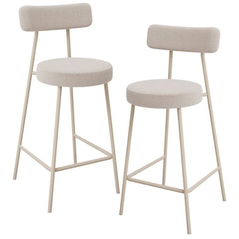 Kit 02 Banquetas Baixa Cozinha Sala Jantar Bancada Milão Arena L02 Bouclê Bege - lyam decor