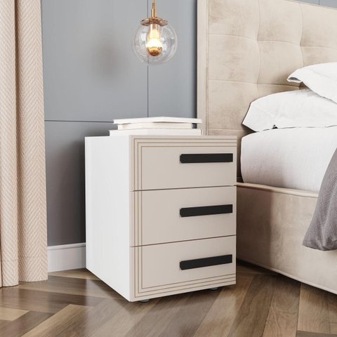 Mesa de Cabeceira Valência com 3 Gavetas 40x54cm Creme/Branco 250691
