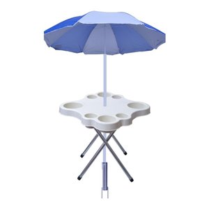 Mesa Praia Desmontável Petisqueira Branca E Sup. Guarda-Sol