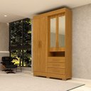 Ver imagem 1 de Guarda-Roupa Solteiro 4 Portas 3 Gavetas Capelinha com Espelho 100% MDF 119cm Nerina Espresso Móveis Marrom/Cinamomo