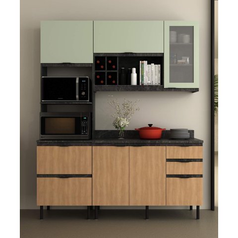 Armário de Cozinha Completa Modulada Reta 6 Peças 180cm Cz1203 Begônia Tecnomóbili