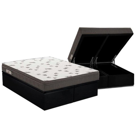 Cama Box Baú Queen: Colchão Espuma D45 Ortobom Light Saúde OrtoPillow + Base CRC Courano Black(158x1