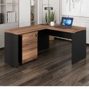 Ver imagem 1 de Escrivaninha Mesa Escritório em L 150CMX150CM + Gaveteiro 150cm Marrom e Preto