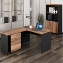 Ver imagem 1 de Conjunto Mesa de Escritório 120x150cm em L com Gaveteiro e Armário Estante Espresso Móveis Marrom Preto
