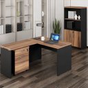Ver imagem 1 de Conjunto Mesa de Escritório 150x150cm em L com Gaveteiro e Armário Estante Espresso Móveis Marrom Preto