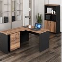 Ver imagem 1 de Conjunto Mesa de Escritório 170x160cm em L com Gaveteiro e Armário Estante Espresso Móveis Marrom Preto