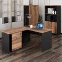 Ver imagem 1 de Conjunto 4 Peças com Mesa para Escritório em L 150cmx150cm, Estante e Gaveteiro Espresso Móveis Marrom Preto