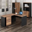 Ver imagem 1 de Conjunto 4 Peças com Mesa para Escritório em L 170CMX150CM, Estante e Gaveteiro Espresso Móveis Marrom Preto