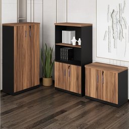 Kit 3 Armários Multiuso Escritório com Armário Fechado, Armário Estante e Armário Baixo Espresso Móveis - 1
