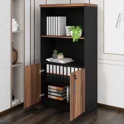 Kit 3 Armários Multiuso Escritório com Armário Fechado, Armário Estante e Armário Baixo Espresso Móveis - 10