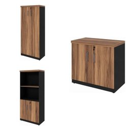 Kit 3 Armários Multiuso Escritório com Armário Fechado, Armário Estante e Armário Baixo Espresso Móveis - 2