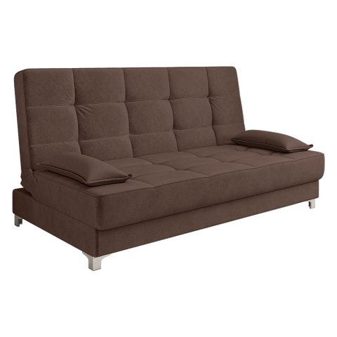 Sofá Cama Equador 193 cm Encosto Reclinável Veludo Marrom Pés Plástico Cromado - D’Rossi