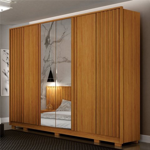 Guarda Roupa Casal Ripado 6 Portas 6 Gavetas com Espelho 100% MDF Evo