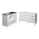 Ver imagem 1 de Armário Camila Cozinha Gabinete de Pia 140 Cm e Balcão para Cooktop 5 Bocas e Forno ou Microondas Al