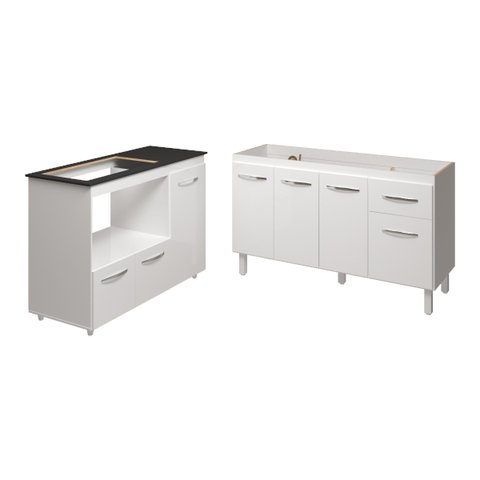 Armário Camila Cozinha Gabinete de Pia 140 Cm e Balcão para Cooktop 5 Bocas e Forno ou Microondas Al