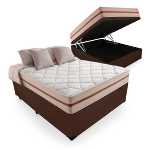 Cama Box Com Baú Casal + Colchão De Molas Ensacadas - Anjos - Classic 22x188x138cm - Marrom