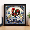 Ver imagem 1 de Quadro Galo de Barcelos Portugal 33x33cm Mold Preta Vidro