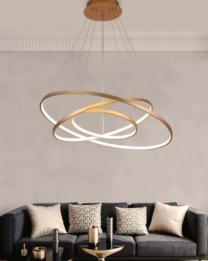 Lustre Led Moderno Pendente Anéis 3 Arco Aro Dourado - 2