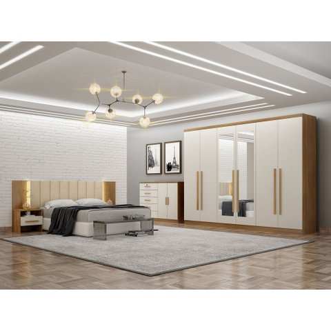 Guarda Roupa Casal Royal 6 Gavetas com Espelho Nh Rei de Casa Cumaru/Fendi