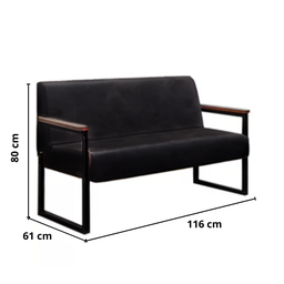 Sofá 2 Lugares e 2 Poltronas em Aço Preto Fosco Corino Preto - 2