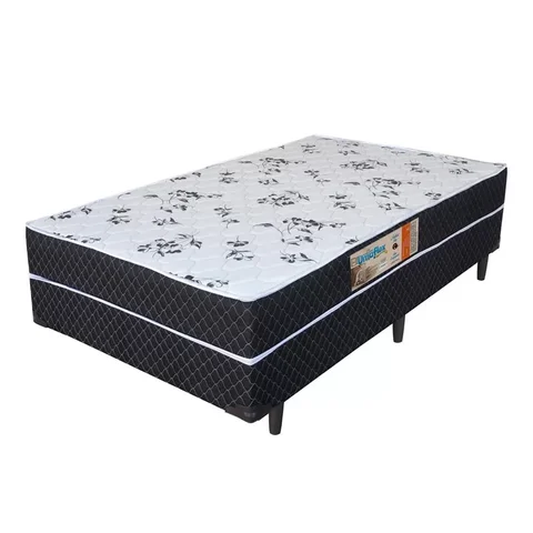 Cama Box Base Conjugada Espuma Dupla Solteiro Poliester:PRETO