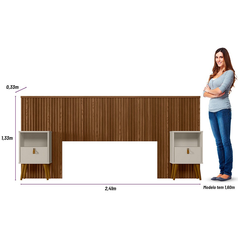 Conjunto Cabeceira Casal em Ripado Laranjeiras 2.4 com 2 Mesas de Cabeceira Búzios Linea Brasil - 6